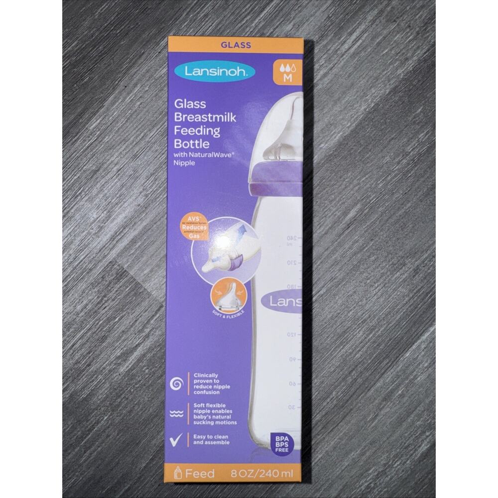 NEW Lansinoh Glass Baby Bottle 240ml 8OZ Medium flow #N3508 (AR)